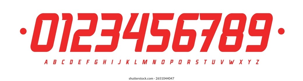 Font Logo Numbers Numeric Alphabet Typography Design Vector Type Typeface. Narrow slanted digits with sport tension for motorsport, esports, automotive, team jerseys, speed-driven branding.