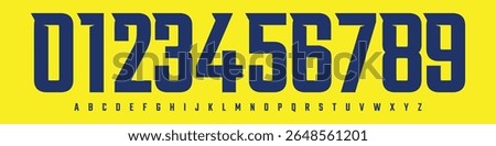Font Logo Numbers Numeric Alphabet Typography Design Vector Type Typeface. Bold Narrow digits for sports jerseys, school league branding, fan posters, athletic visuals, team identity
