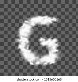 Font made of clouds. Vector letter G made of white smoke.