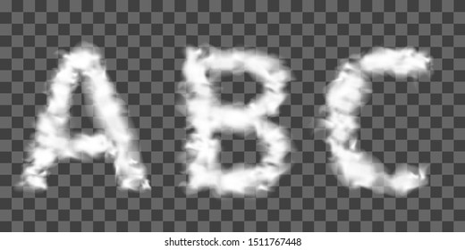 Font made of clouds. Vector letters ABC made of white smoke.