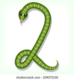 Font Made From Green Snake. Digit 2