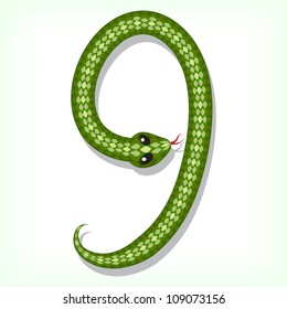 Font made from green snake. Digit 9