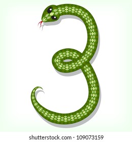 Font made from green snake. Digit 3