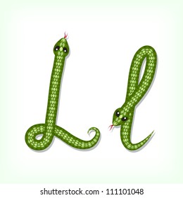 Font made from green snake. Letter L