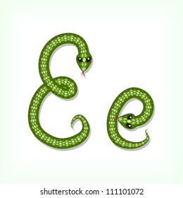 Font made from green snake. Letter E