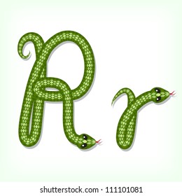 Font Made From Green Snake. Letter R