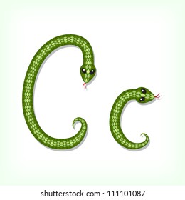 Font made from green snake. Letter C