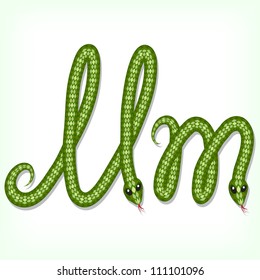 Font made from green snake. Letter M