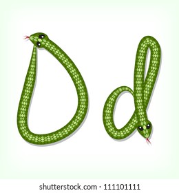 Font made from green snake. Letter D