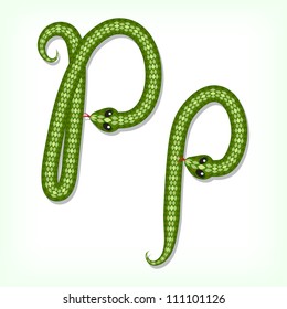 Font made from green snake. Letter P