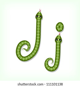 Font made from green snake. Letter J