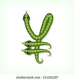 Font made from green snake. Yen symbol