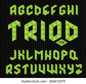 Font made of green triangles on black background