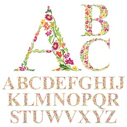 Font Made With Leaves, Floral Alphabet Letters Set, Vector Design.