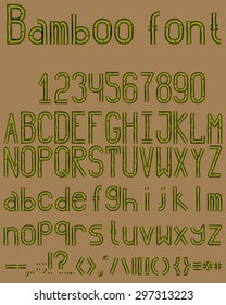 The font, made of lush green bamboo branches. Full set of basic symbols.