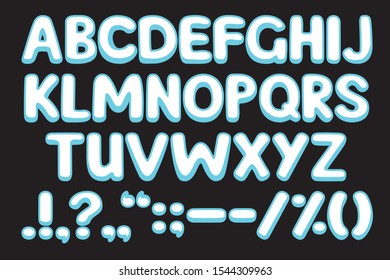 Font made of snow, winter letters. white alphabet on a black background. Vector illustration.