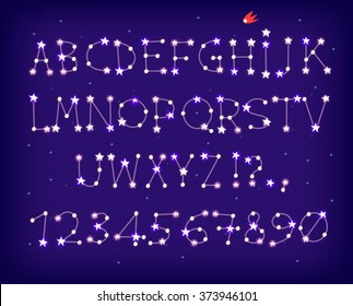 A font made of stars forming constellations