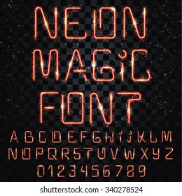 Font magic. Bright, shiny  Electric letter. 