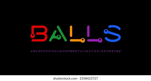 Font modern alphabet, colorful letters A, B, C, D, E, F, G, H, I, J, K, L, M, N, O, P, Q, R, S, T, U, V, W, X, Y, Z and numerals 0, 1, 2, 3, 4, 5, 6, 7, 8, 9, vector illustration 10EPS.