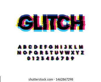 Font. Modern Glitch  Font And Alphabet. Vector