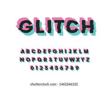 Font. Modern  Glitch Bold 3D Font and Alphabet. Vector