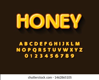 Font. Modern Honey 3D Bold Font and Alphabet. Vector