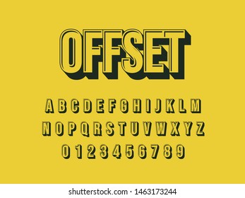 Font. Modern  Offset  3D Font and Alphabet. Vector