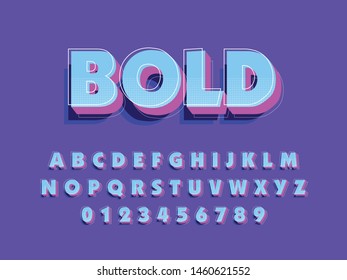 Font. Modern Stylized 3D Font and Alphabet. Vector