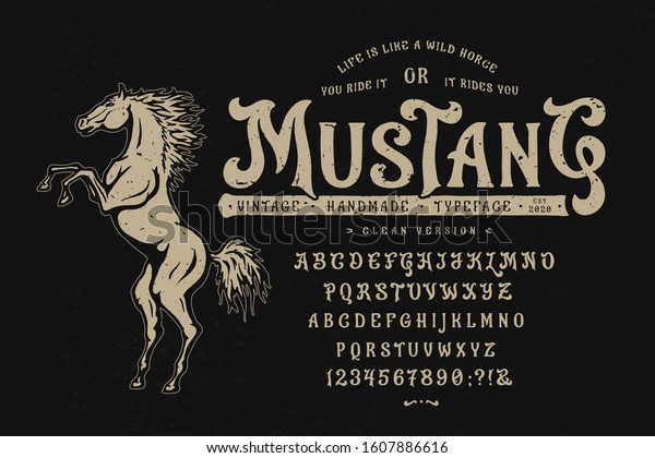 Font Mustang Craft Retro Vintage Typeface Stock Vector Royalty