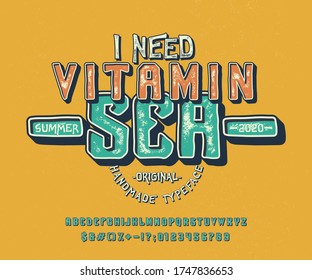 Font I need  vitamin sea. 3d display typeface. Bold modern alphabet. Vector letters and number. Vintage type. 
