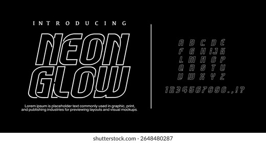 Font Neon Glow. Typeface design featuring the letters of the alphabet from A to Z. Neon line isolated on a black background Decorative Line Art Font vector illustration. Futuristic simple 