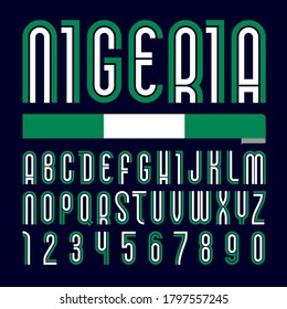 Font Nigeria. Trendy bright alphabet, colorful letters on a black background.