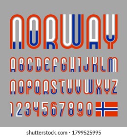 Font Norway. Trendy bright alphabet, colorful letters on a gray background.