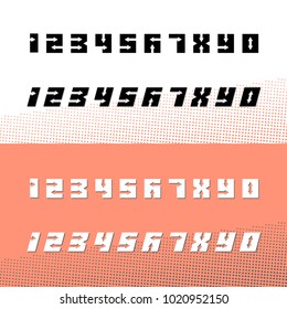 Font of numbers arrow counterform. Decorative design elements for poster dynamic style development speed progress. Vector set