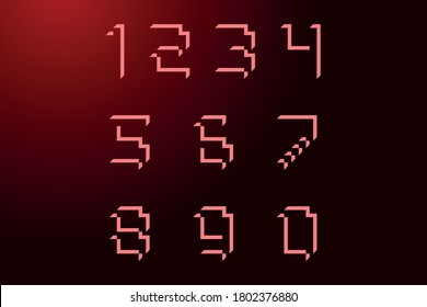 Font numbers cubic with shadows red color. Vector illustration.