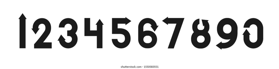 Font numbers design with black arrow. Flat logo design. Vector typeface modern typography.