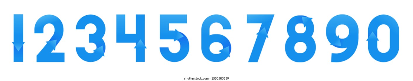 Font numbers design with blue gradient arrow. Flat logo design. Vector typeface