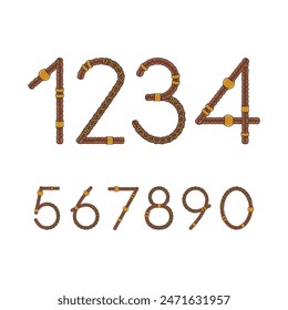 Font, numbers from dreadlocks. Isolated vector objects on a white background.