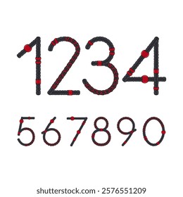 Font, numbers from dreadlocks. Isolated vector objects on a white background.