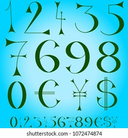 Font of numbers, hand drawn with geometric design isolated on background.For fashion magazine, print material and magazine.Retro and vintage typographic for web site, poster, placard and card template