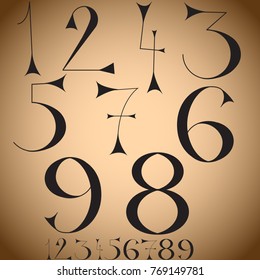 Font of numbers, hand drawn with geometric design isolated on background.For fashion magazine, print material and magazine.Retro and vintage typographic for web site, poster, placard and card template