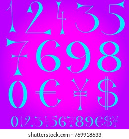 Font of numbers, hand drawn with geometric design isolated on background.For fashion magazine, print material and magazine.Retro and vintage typographic for web site, poster, placard and card template