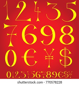 Font of numbers, hand drawn with geometric design isolated on background.For fashion magazine, print material and magazine.Retro and vintage typographic for web site, poster, placard and card template
