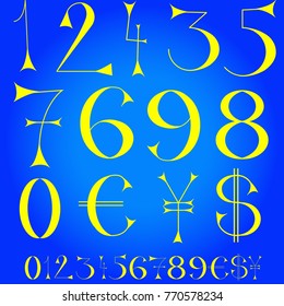 Font of numbers, hand drawn with geometric design isolated on background.For fashion magazine, print material and magazine.Retro and vintage typographic for web site, poster, placard and card template