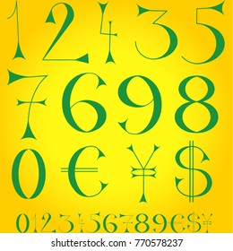 Font of numbers, hand drawn with geometric design isolated on background.For fashion magazine, print material and magazine.Retro and vintage typographic for web site, poster, placard and card template