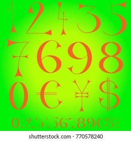 Font of numbers, hand drawn with geometric design isolated on background.For fashion magazine, print material and magazine.Retro and vintage typographic for web site, poster, placard and card template