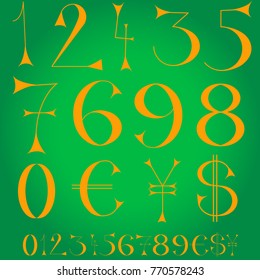 Font of numbers, hand drawn with geometric design isolated on background.For fashion magazine, print material and magazine.Retro and vintage typographic for web site, poster, placard and card template