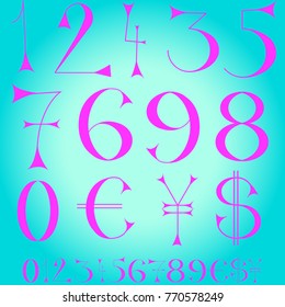 Font of numbers, hand drawn with geometric design isolated on background.For fashion magazine, print material and magazine.Retro and vintage typographic for web site, poster, placard and card template