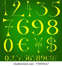 Font of numbers, hand drawn with geometric design isolated on background.For fashion magazine, print material and magazine.Retro and vintage typographic for web site, poster, placard and card template