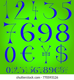 Font of numbers, hand drawn with geometric design isolated on background.For fashion magazine, print material and magazine.Retro and vintage typographic for web site, poster, placard and card template